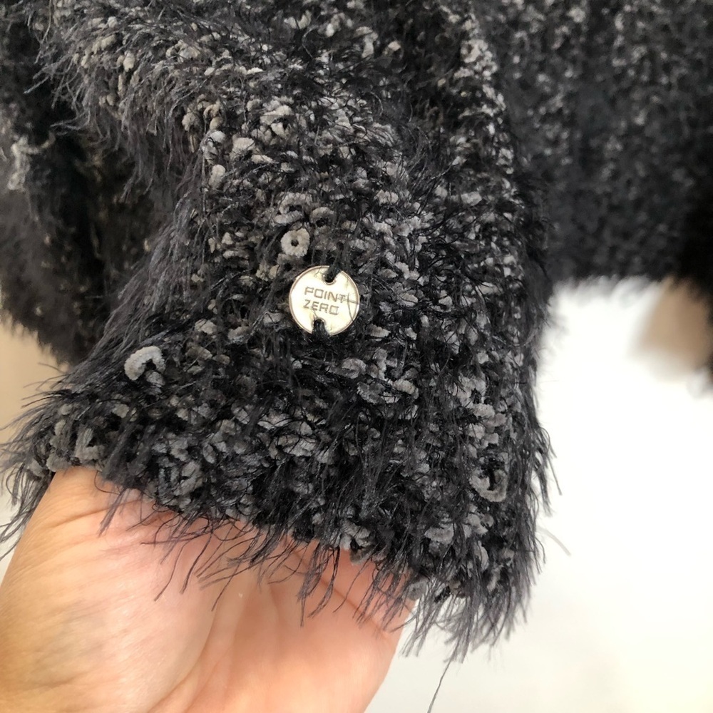 Point Zero Black Bouclé Eyelash Knit Jacket Cardigan Military Button Detail P/S - Picture 6 of 13